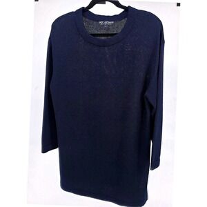 ST JOHN BASICS Navy Blue Knit Crew Neck Long Sleeve Tunic Sweater Top L